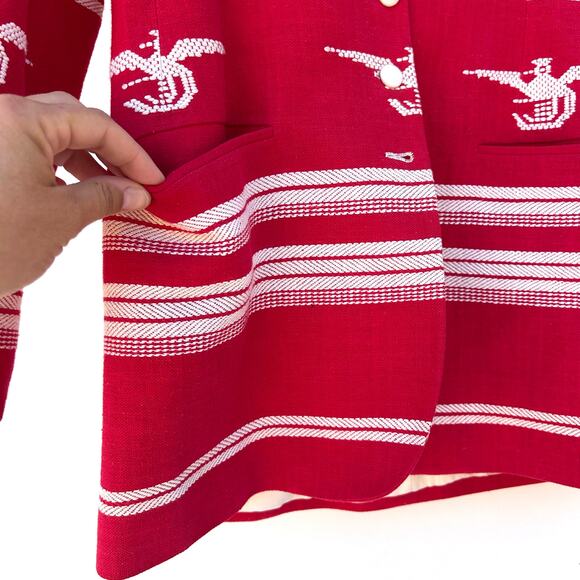 Rare Vintage Richard Tyler Woven Red Bird Statement Jacket Blazer Small 80s - Picture 8 of 12